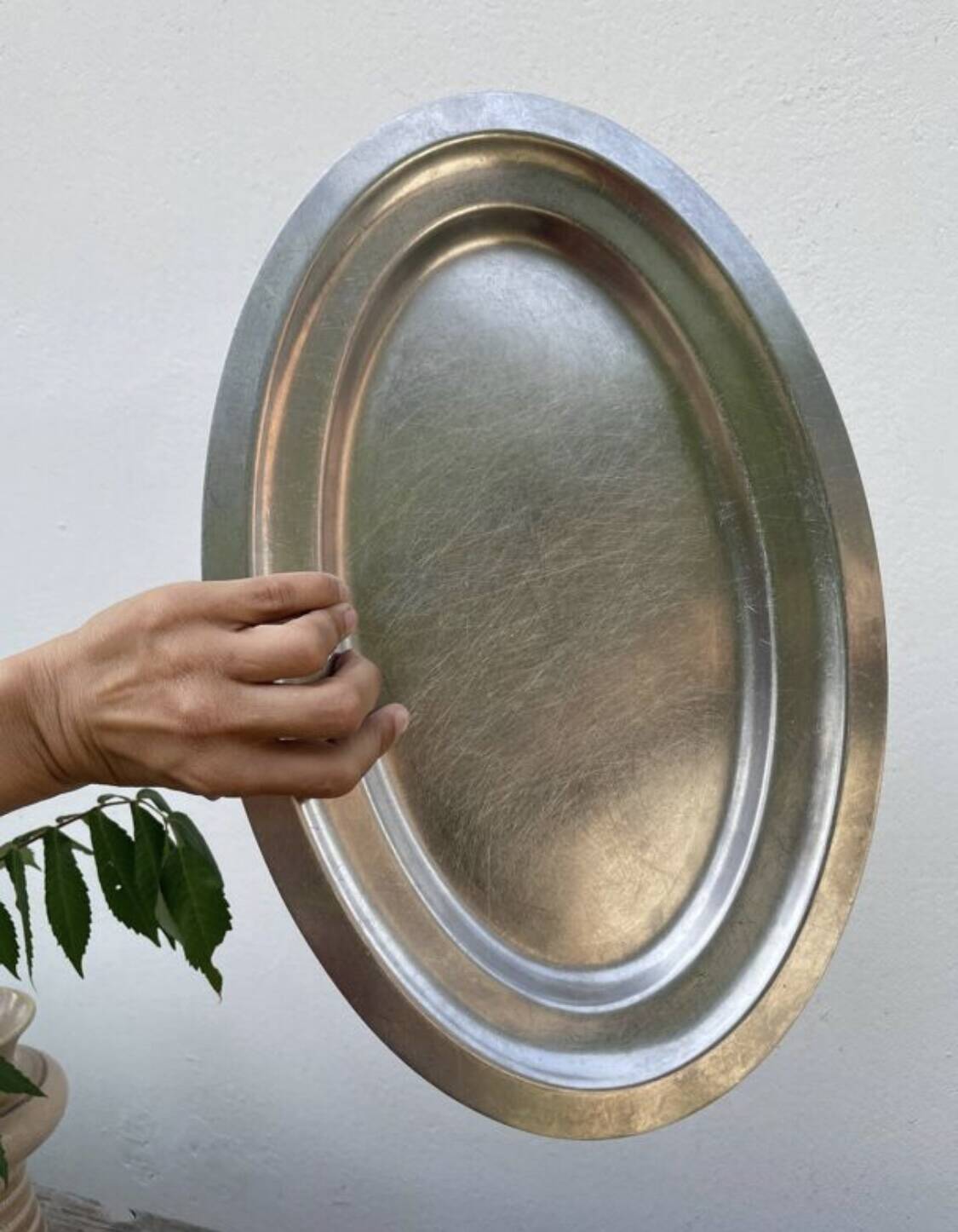 Oval silver-plated stainless steel dish by Rémy Letang