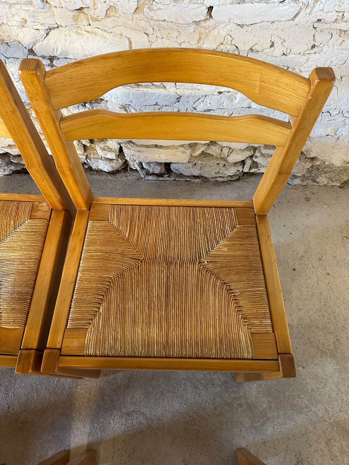 6 Regain House chairs - Elm and straw - 1980 - Vintage - Brutalist