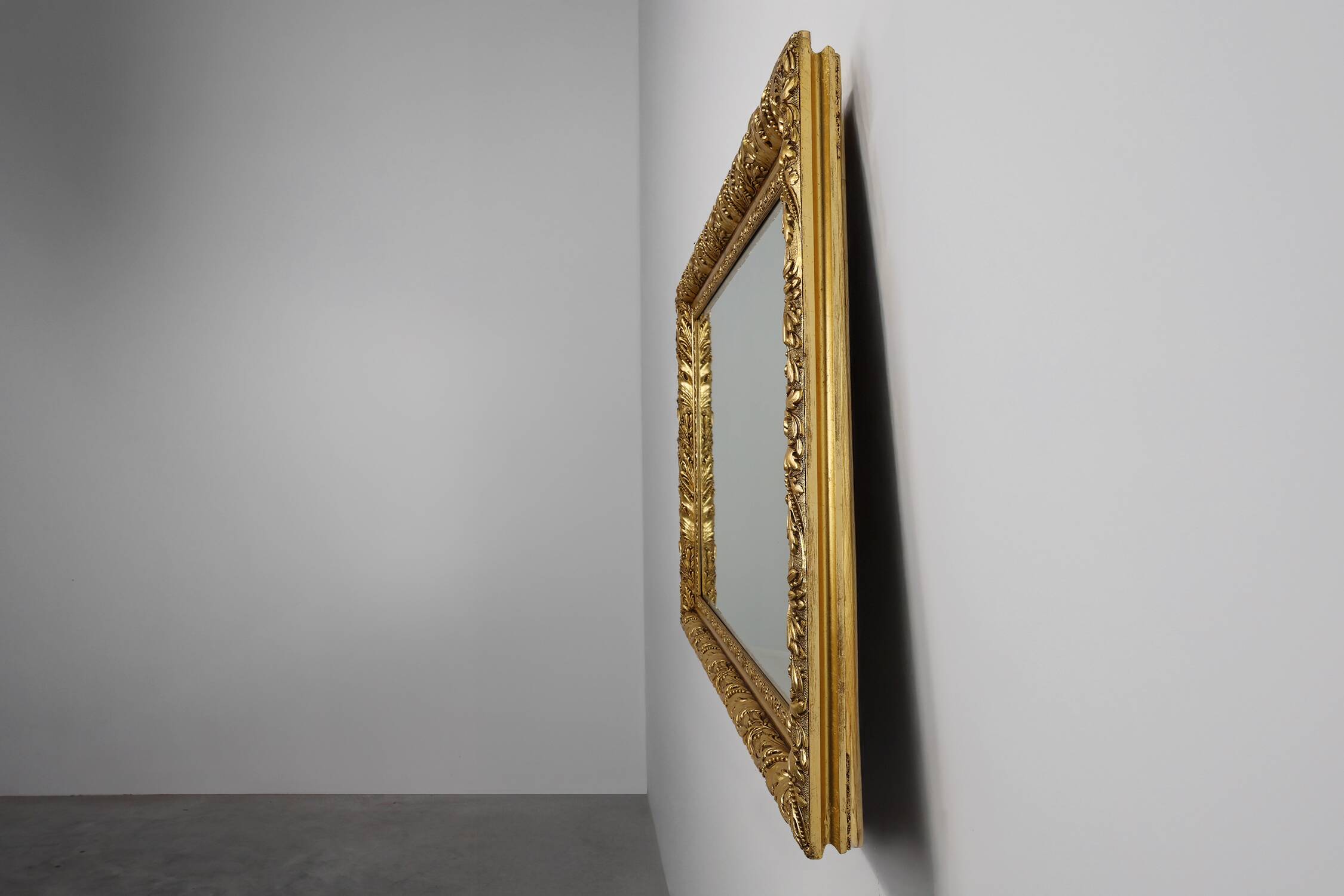 Large French Rustic Baroque Oak Wall Mirror, circa 1850