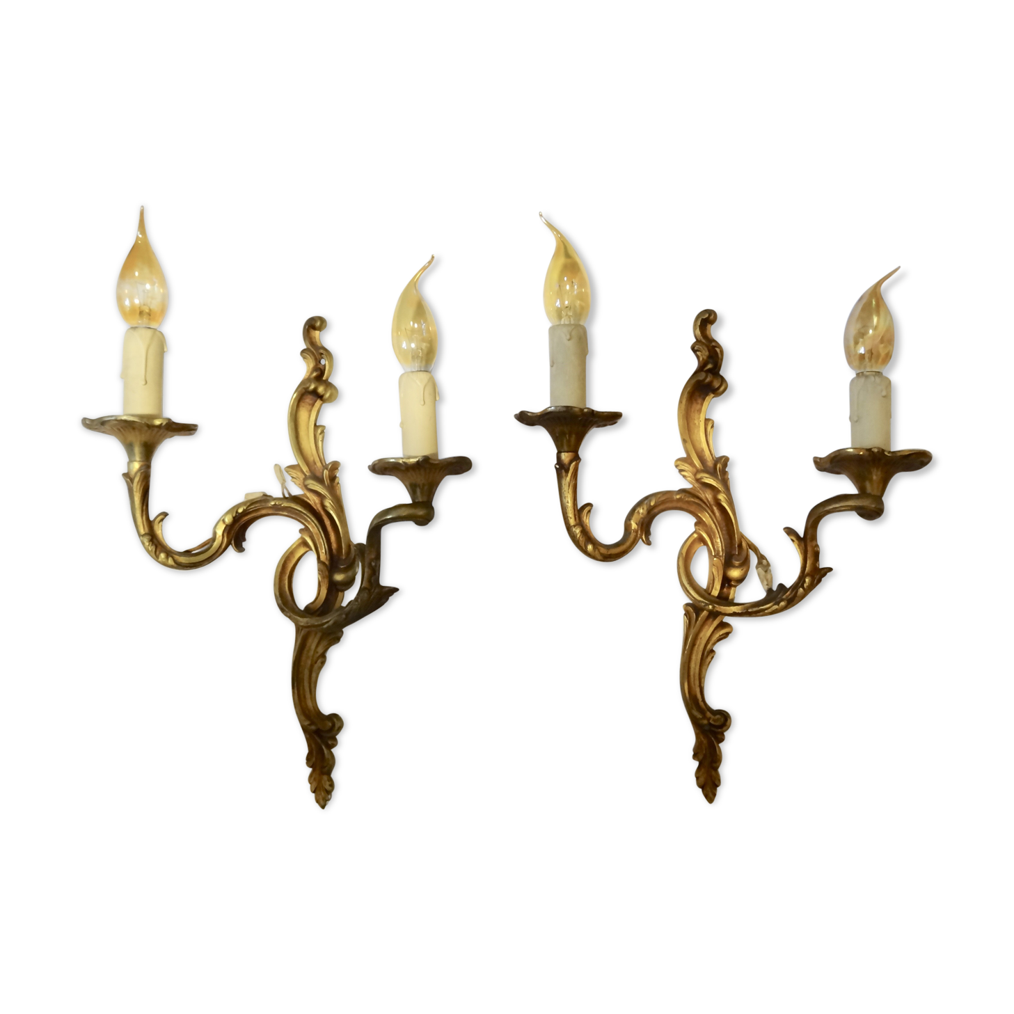 D in bronze wall light pair