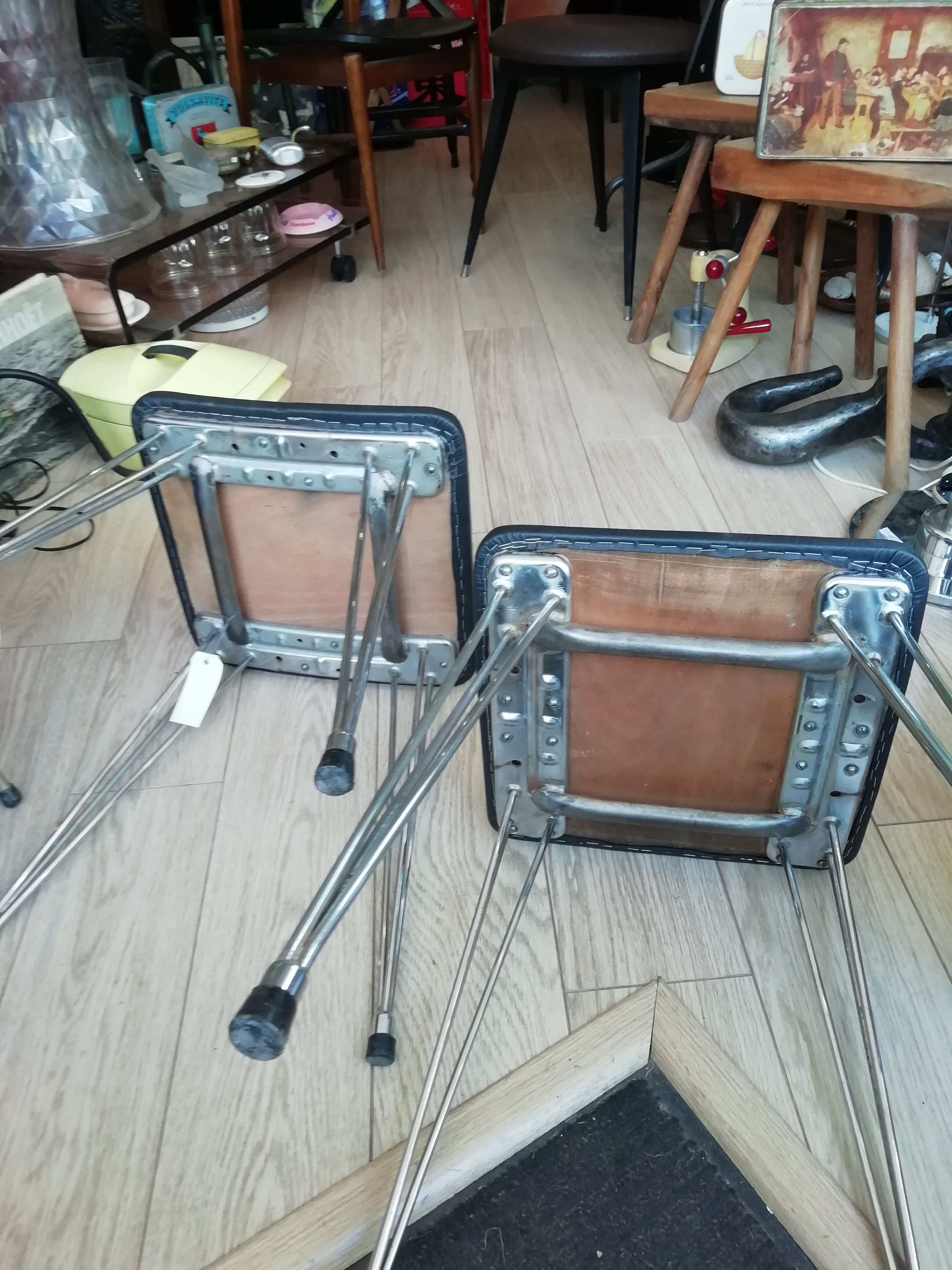 Pair of chrome Eiffel foot stools