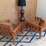 Pair of 70s pine armchairs