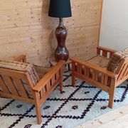 Pair of 70s pine armchairs
