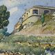 Watercolour landscape of Provence "the fort on the town", early 20th century.