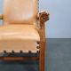 Antique Danish Leather Armchair Carved Wood Club Chair, Early 1900s
