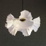 Old white glass pendant light with translucent net - circa 1930. Brass socket and new cable