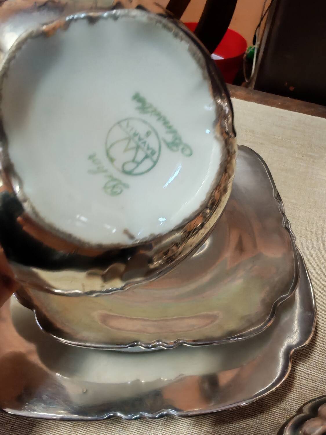 Breakfast set with tea or coffee in porcelain.