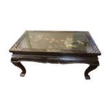 Ancient chinese black laced table with mother-of-pearl encrustation and stones
