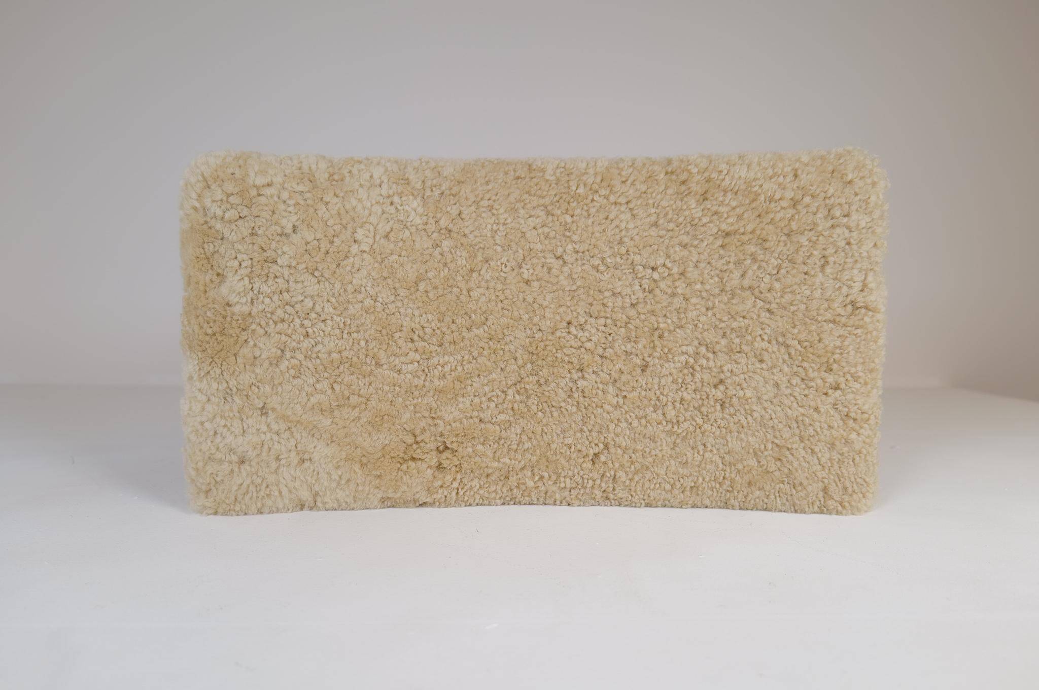 Modern Scandinavian stool in pine and sheepskin, Sweden, 1970s