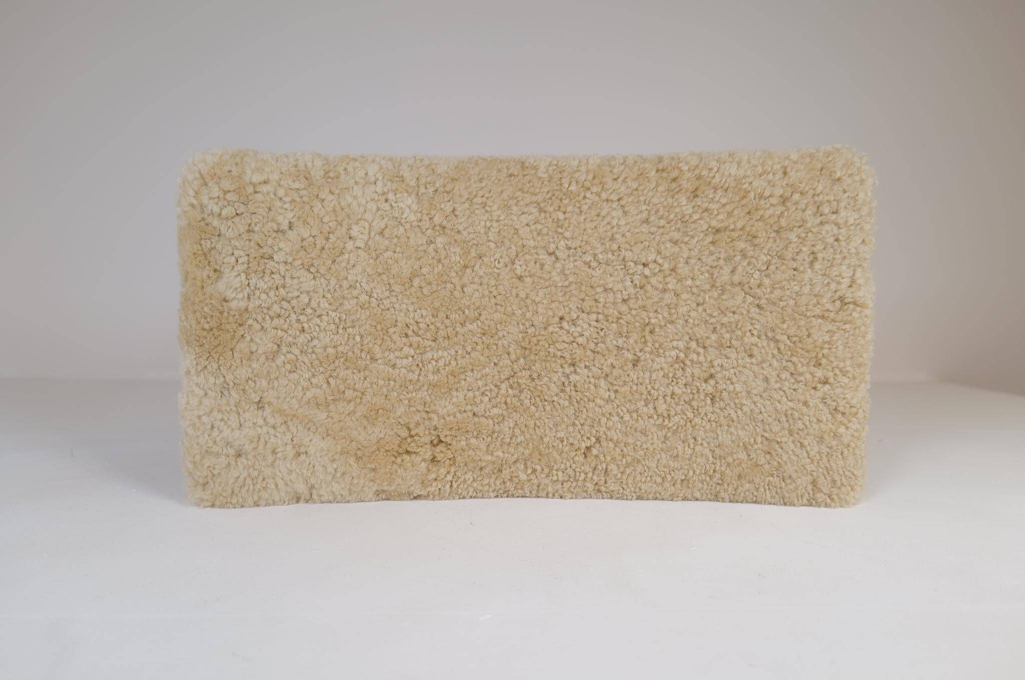 Modern Scandinavian stool in pine and sheepskin, Sweden, 1970s
