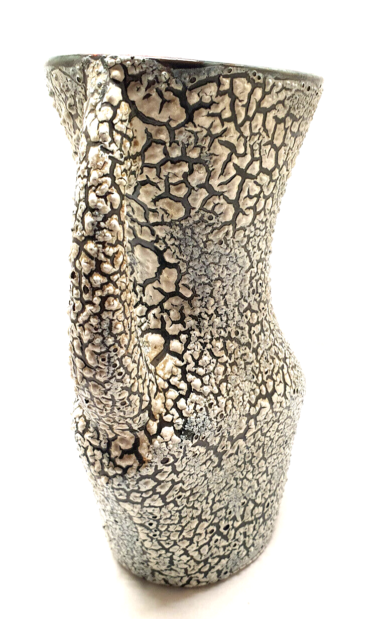 Old vase 2 handle ceramic vallauris volcanic effect interior red