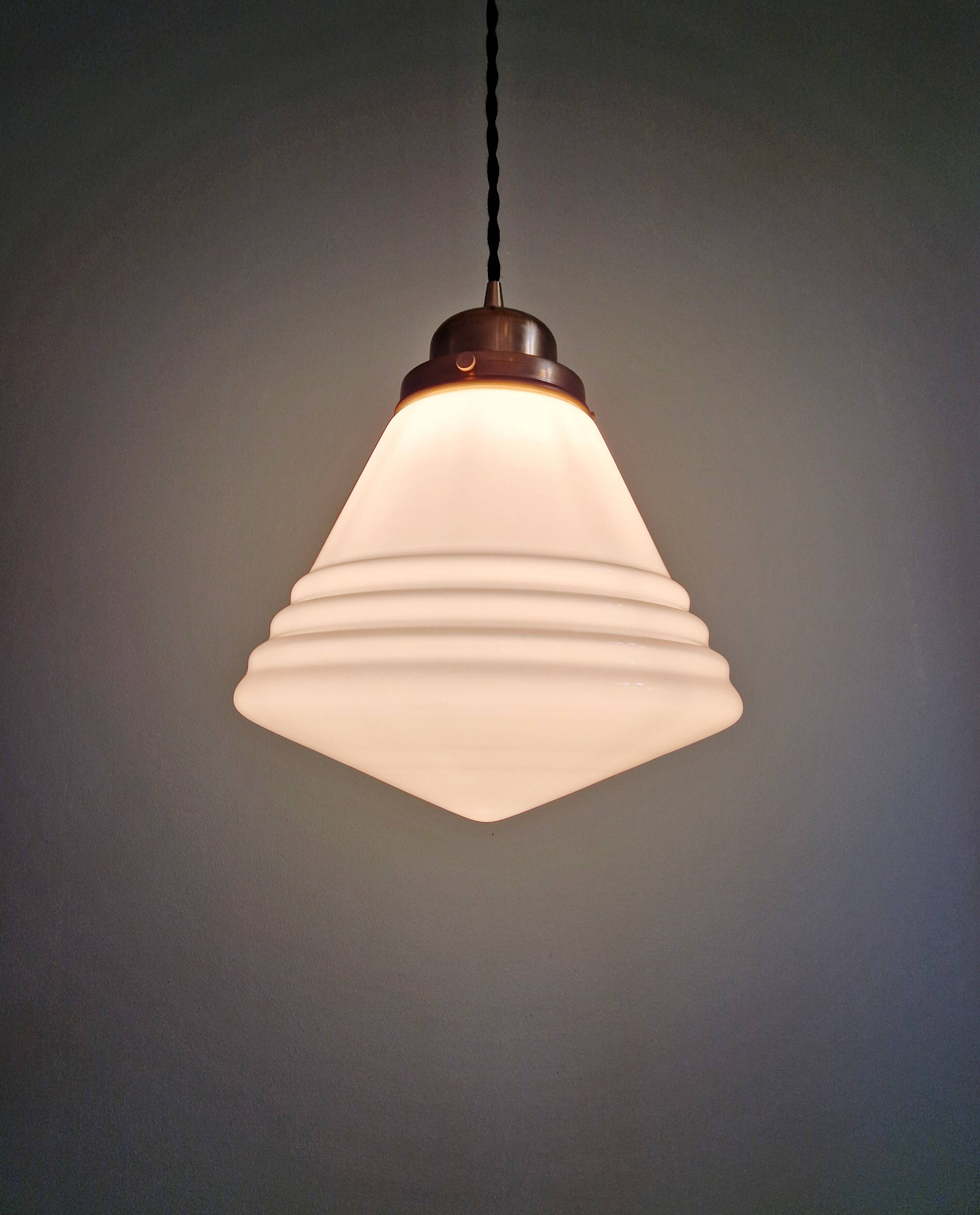 Art Deco Philips suspension in white opaline, 1930 (2 available)