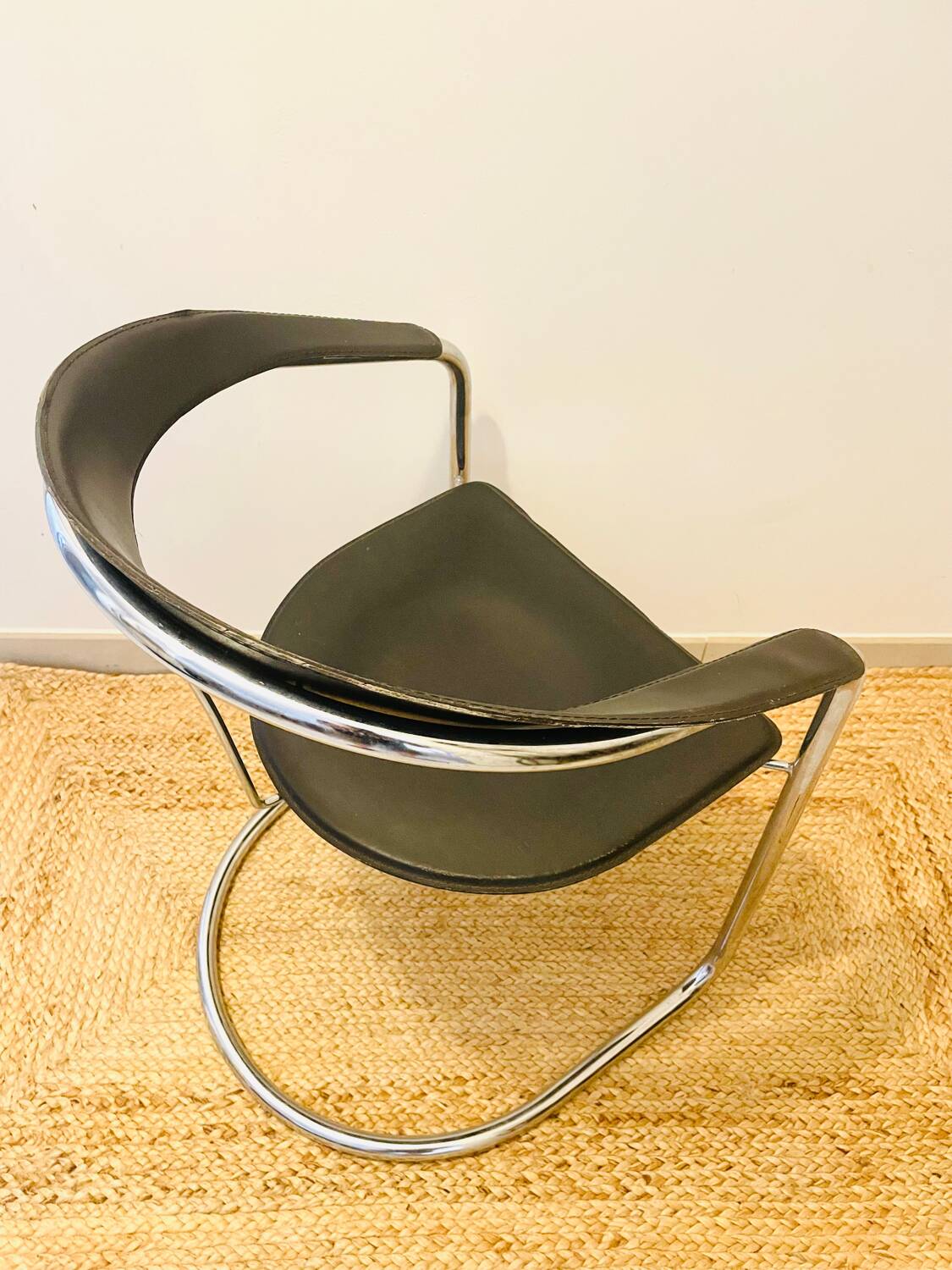 Arrben “Canasta” armchair or chair from the 80s in chrome steel and leather