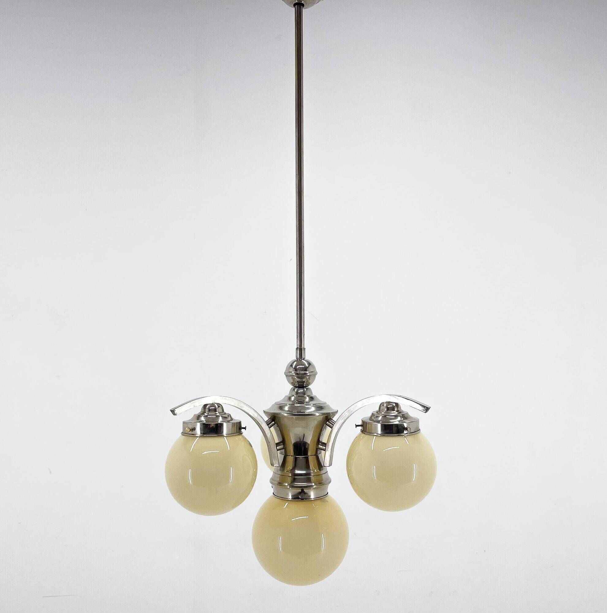 Art Deco, Chrome and Champagne Glass Chandelier, 1930s