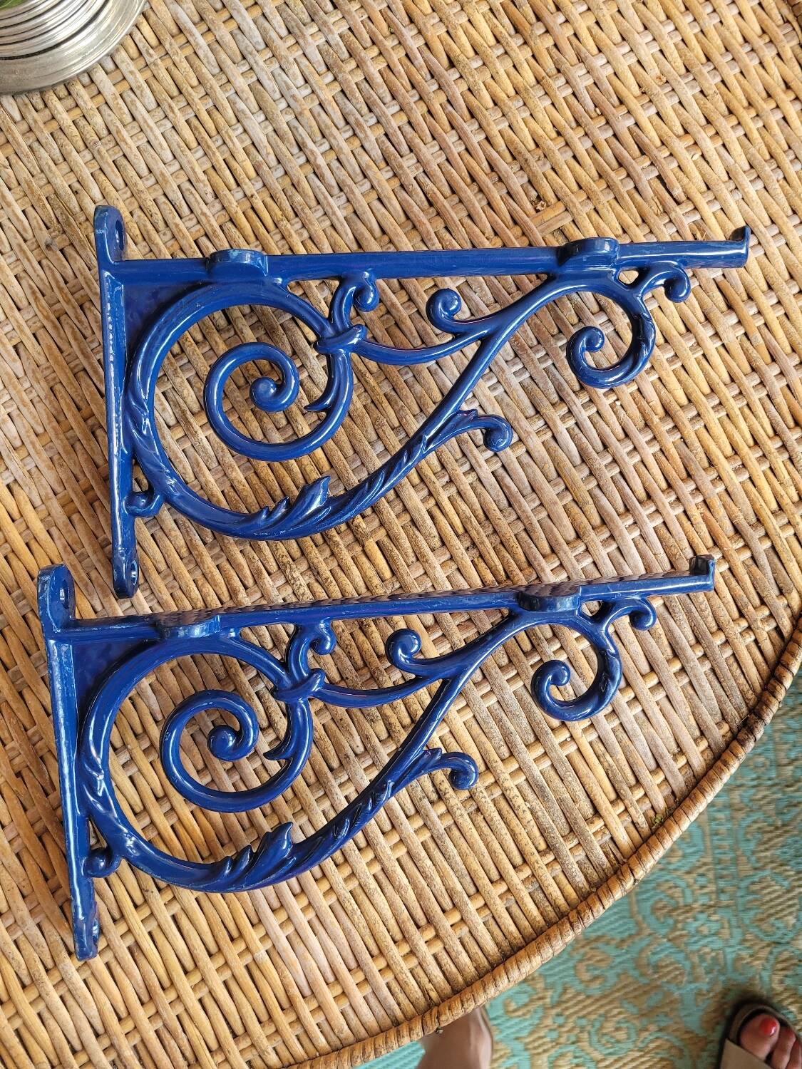 Pair of blue wrought iron shelf brackets
