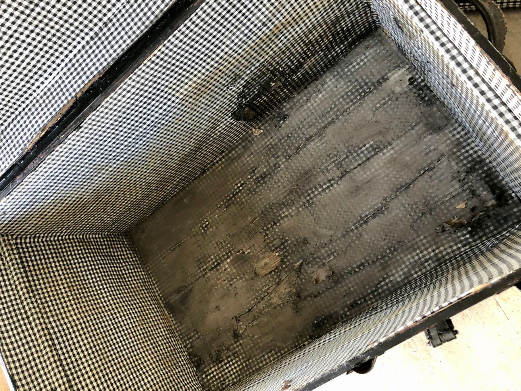 Black ancient travel trunk, 19th