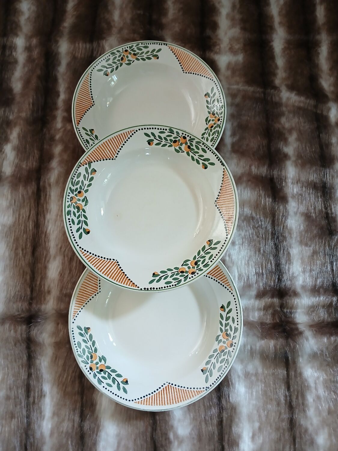 3 antique Longwy deep plates