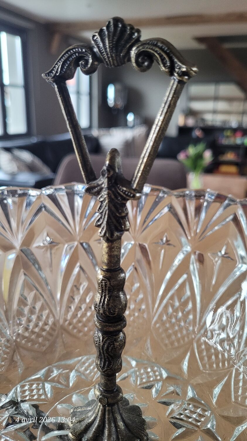 Cut glass bowl on a metal stand / compote dish