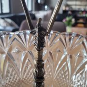 Cut glass bowl on a metal stand / compote dish