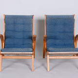 Paire de fauteuils bleus conçus par Jan Vaněk dans les années 1950. Ash.