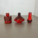 Ensemble de 3 vases en poterie céramique rouge noir Otto Keramik Allemagne 1970