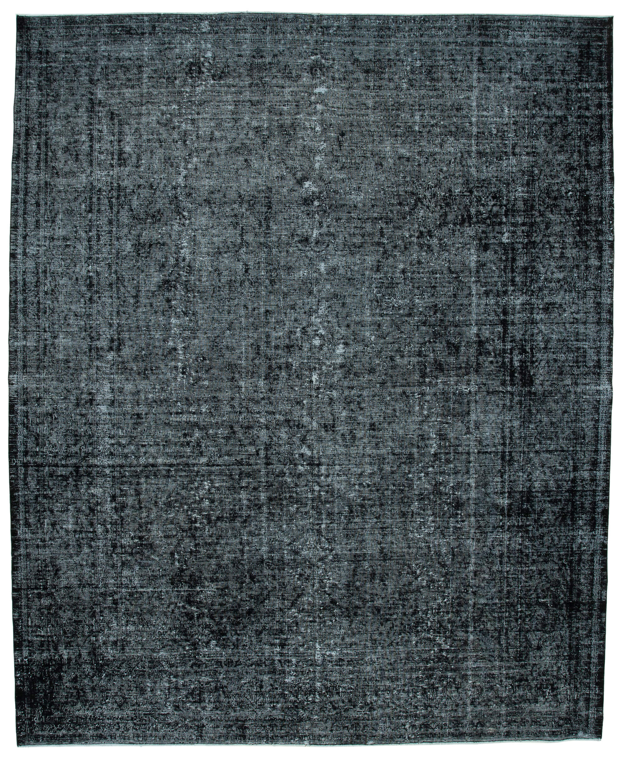Hand-knotted oriental overdyed 298 cm x 365 cm black wool carpet