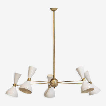 Italian chandelier in brass 5 arms white