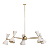 Lustre italien en laiton 5 bras blanc