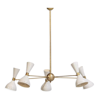 Italian chandelier in brass 5 arms white