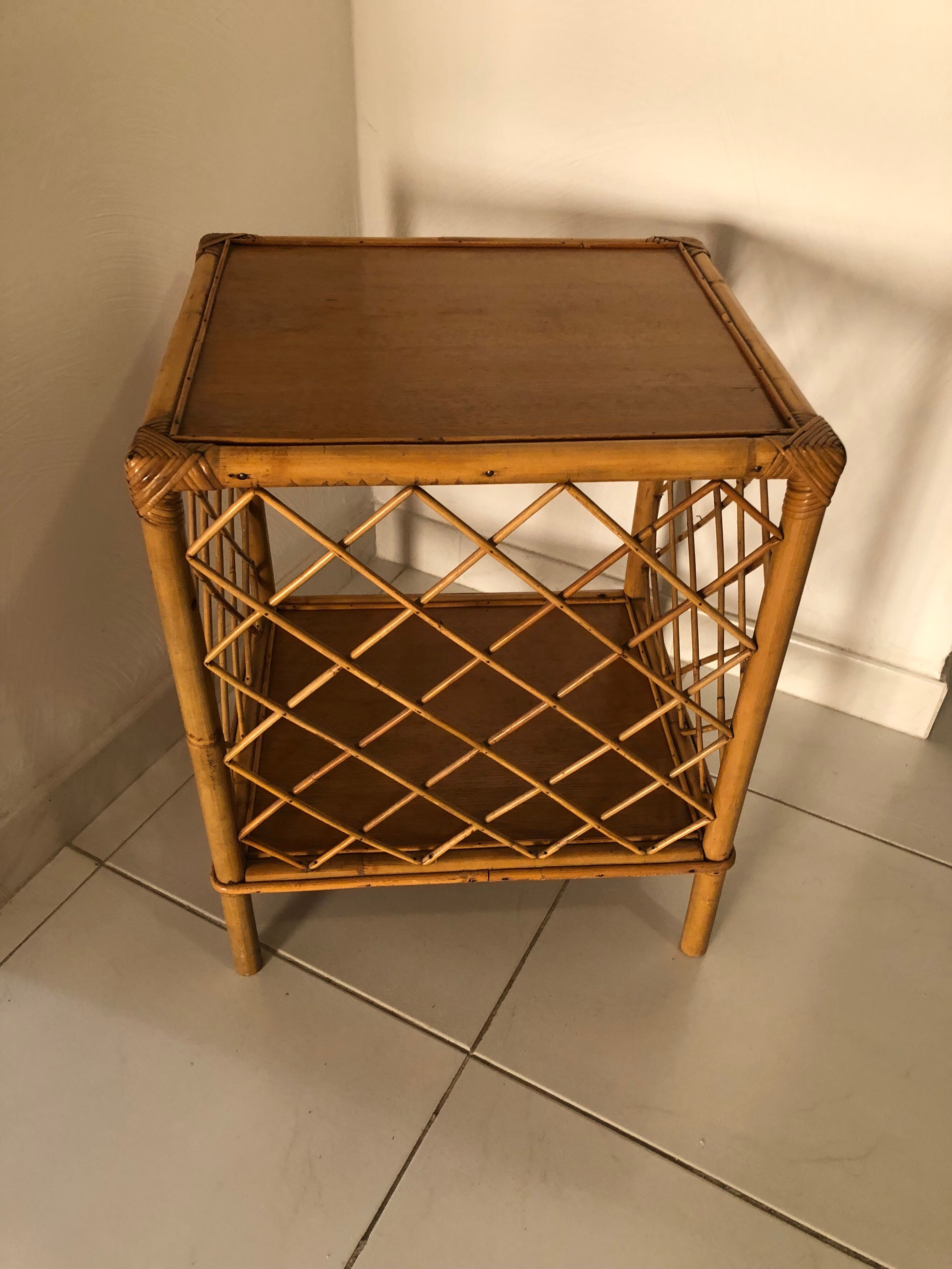 Rattan and bamboo side table