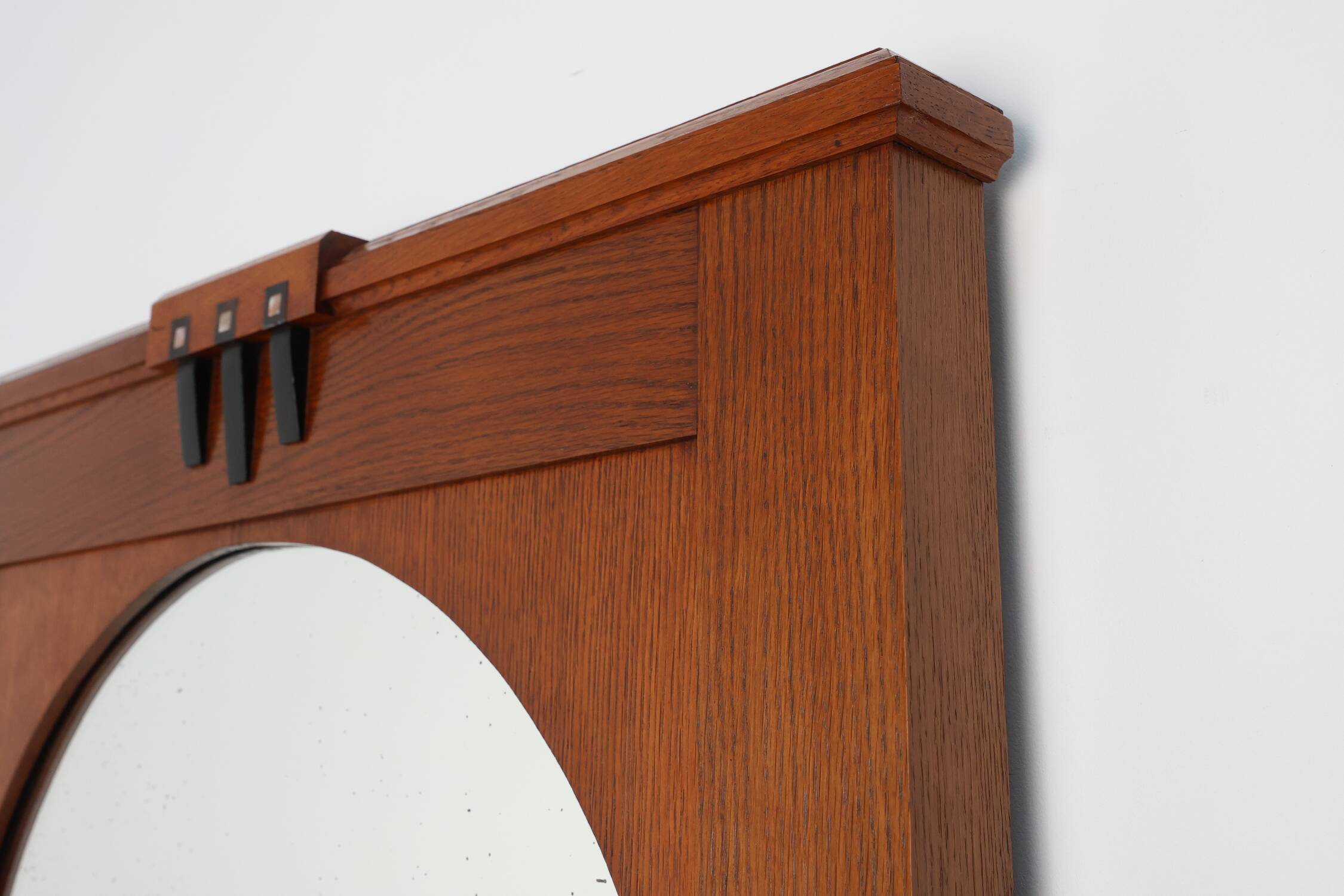 Art Deco Oak Wall Mirror, Belgium, circa 1915