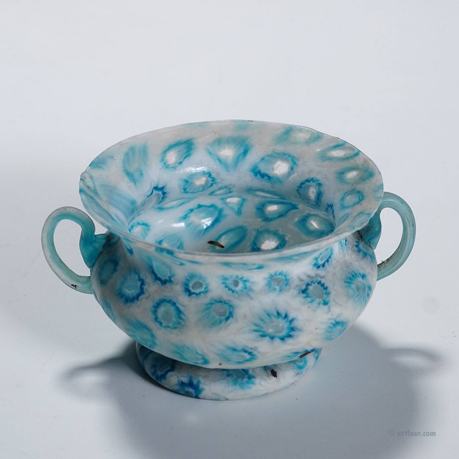 Antique millefiori bowl with handles, Fratelli Toso Murano ca. 1920s