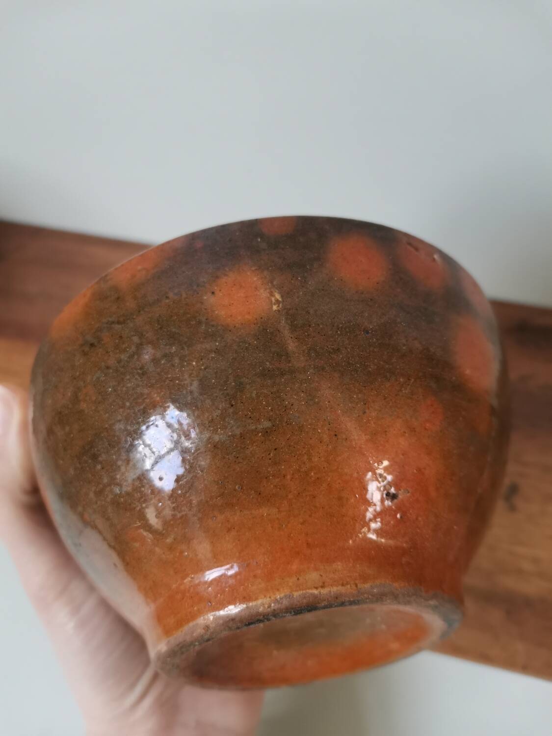 Vintage bowl, old enameled ceramic, wood fired