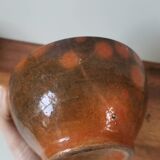 Vintage bowl, old enameled ceramic, wood fired