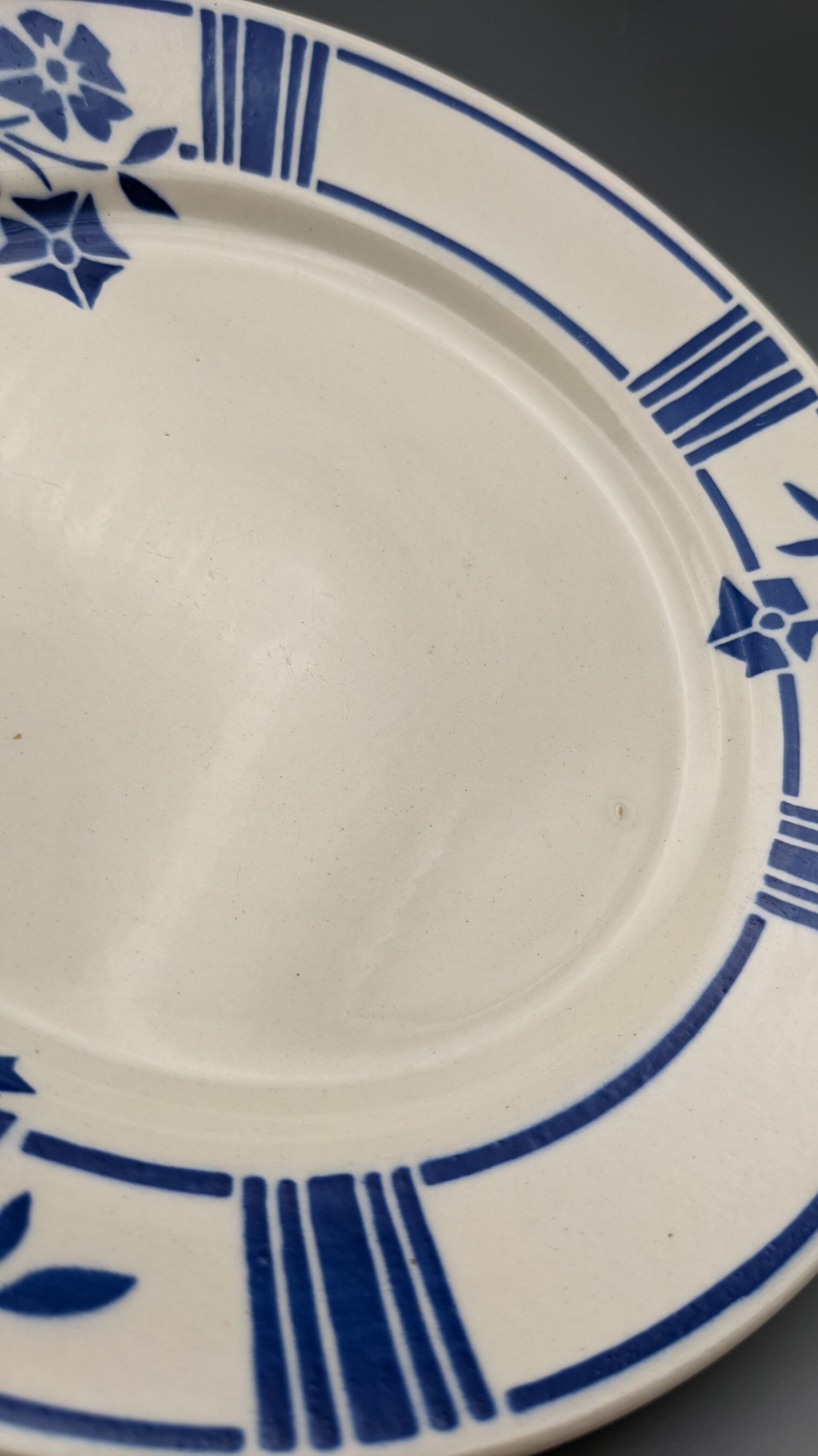 Series of 6 vintage plates demi-porcelaine badonviller art deco blue flowers