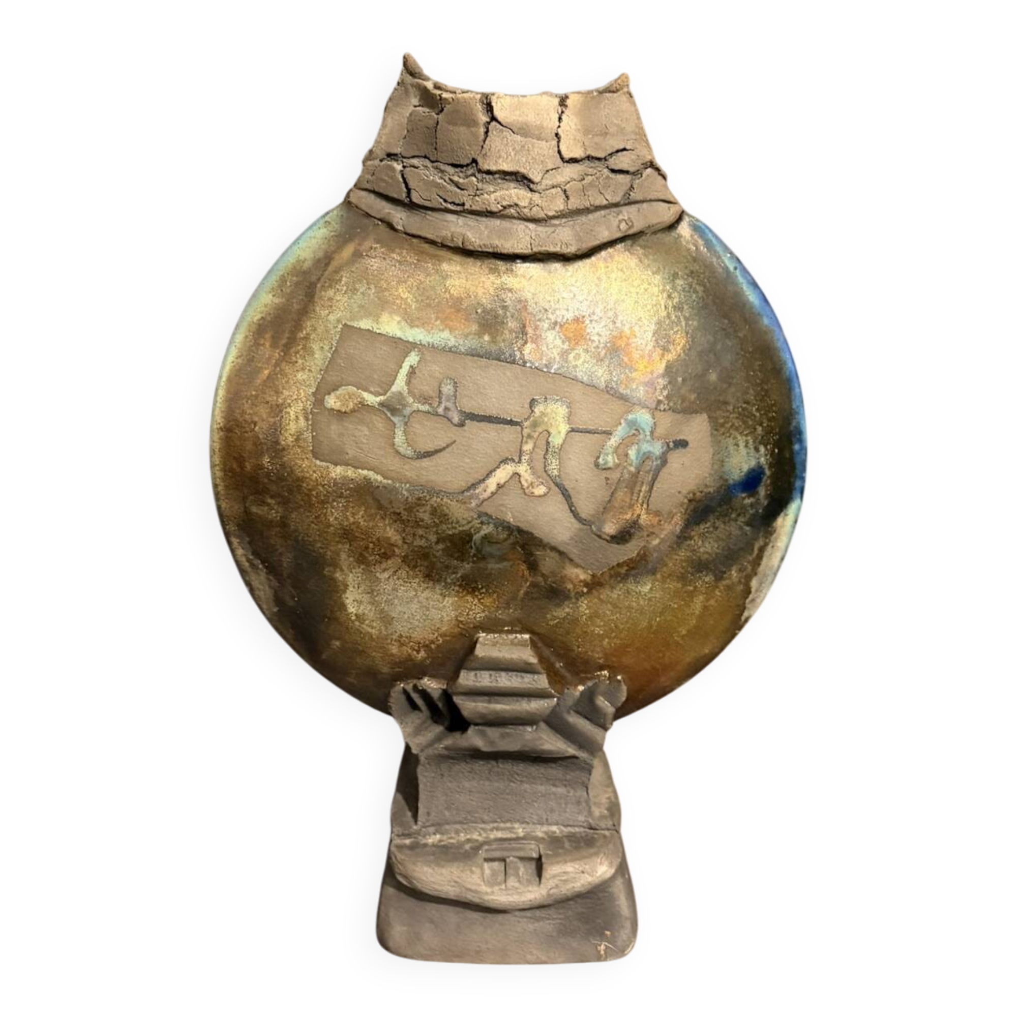 Sculpture Vase Ceramic Contemporary Art Raku Firing Wabi Sabi Eye