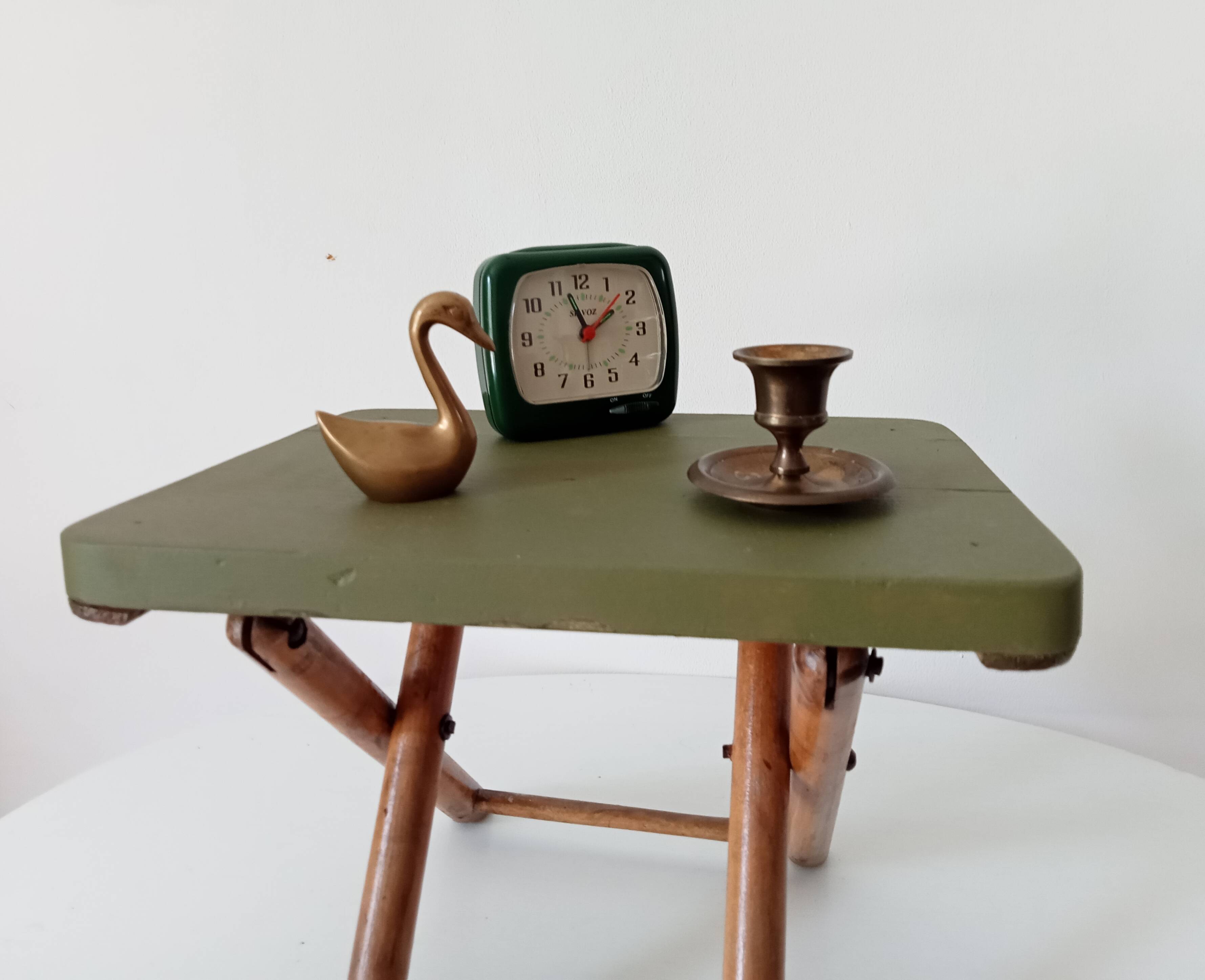 Vintage folding stool in wood and bamboo