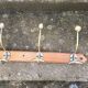 Large vintage wall coat rack with 5 brass and wood hooks – bistro