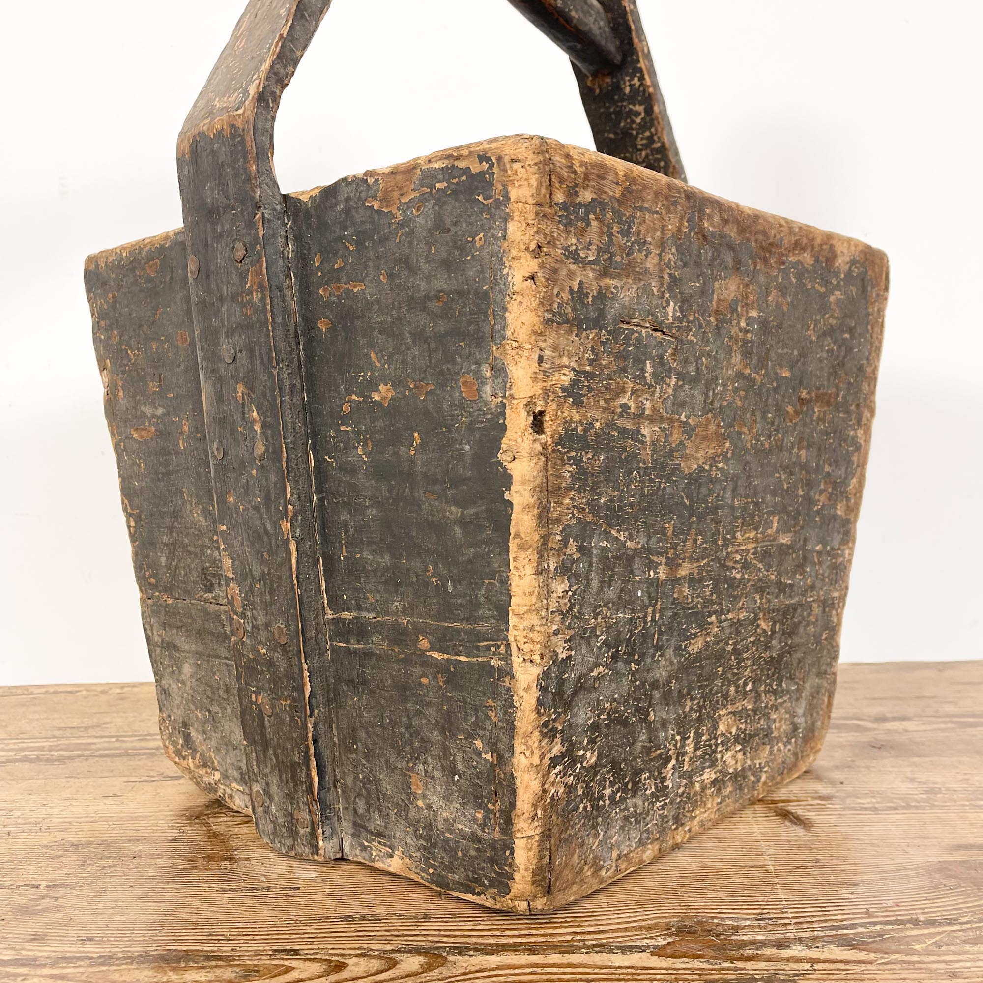 Antique wooden harvest bucket high