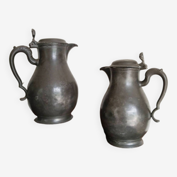 Antique pewter pitchers, 19th century, French vintage