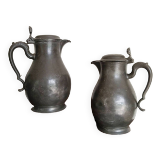 Antique pewter pitchers, 19th century, French vintage