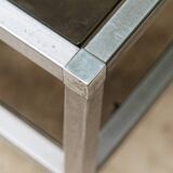End table, chrome metal and smoked glass coffee table