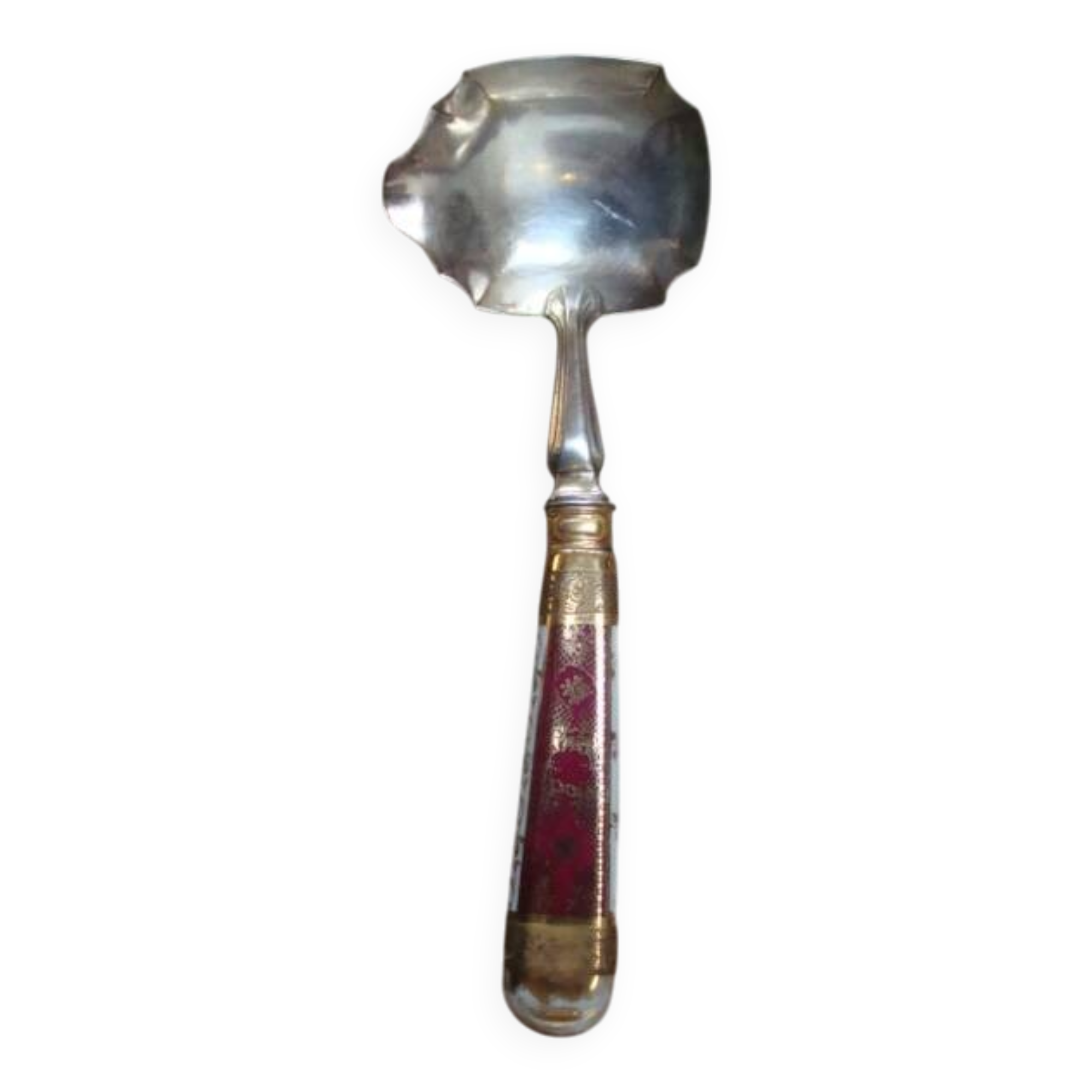 Art Deco silver and porcelain fruit ladle