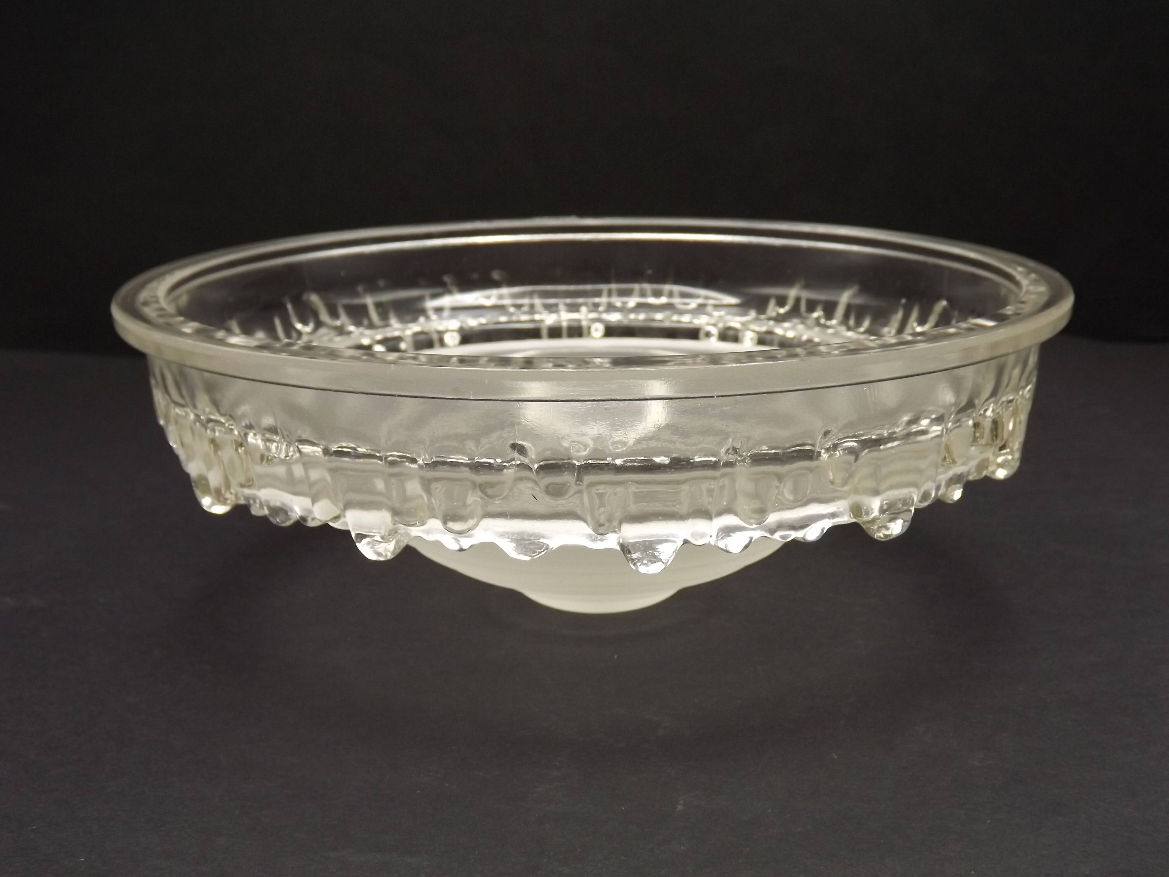 Signed EZAN France Frosted & Clear Glass Icicle Shades - Art Deco Lighting