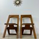 2 old folding chairs in wood and leather, postmodern design from the 80s vintage