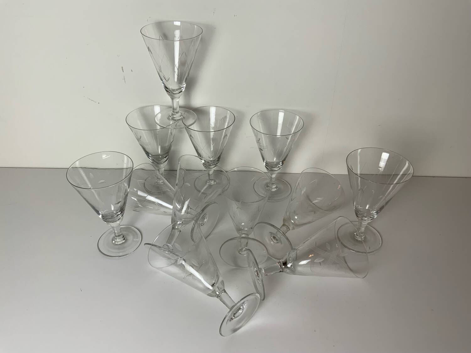 12 antique stemmed glasses