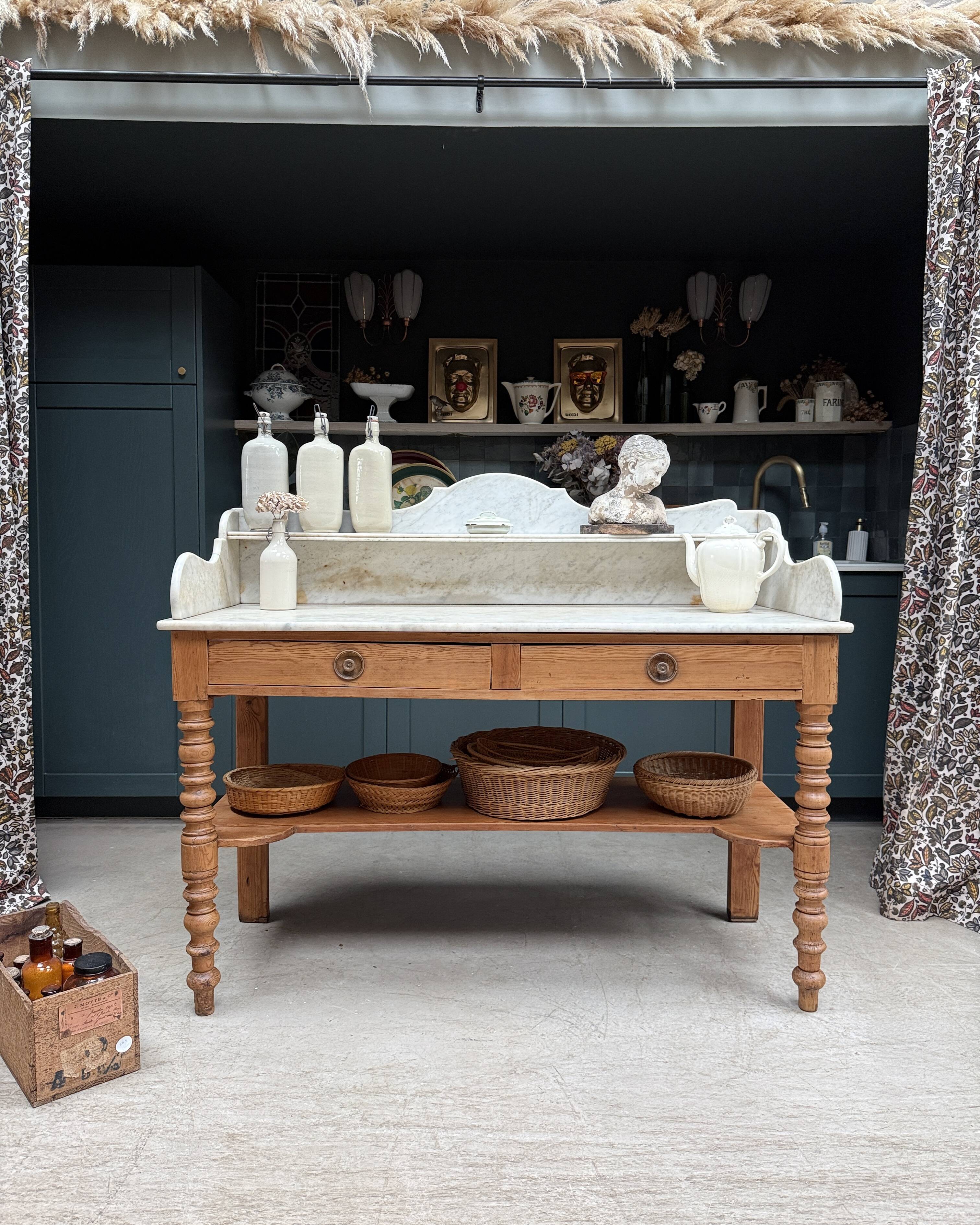 Antique pine and marble toilet furniture (renovated)