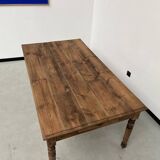 Antique farm table from the 1950s, with 3 drawers and turned legs