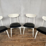 Series of 4 white and black Scandinavian chairs Ingrid from Stella 1960.