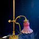 Large adjustable lamp, brass/pink glass, early 20th century.